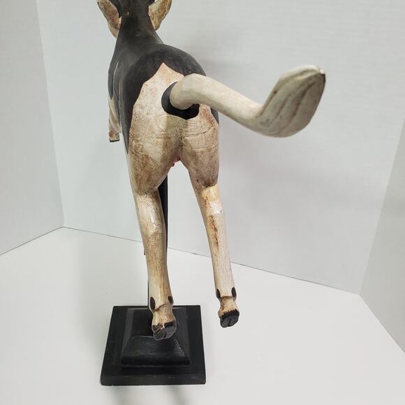 Set of 2 Flying Pig & Cow Jumped Over Moon Carved Wood Figurines Folk Art Vtg? - Picture 15 of 16